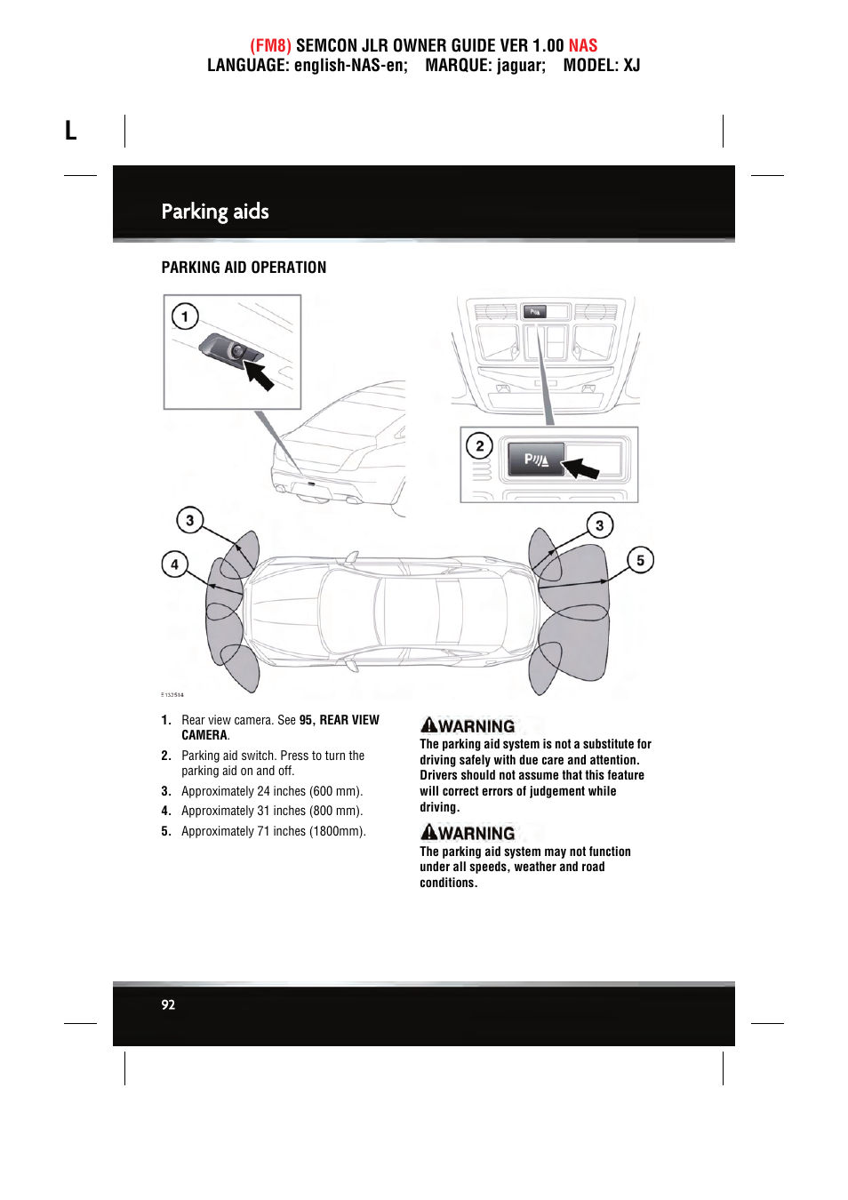 Parking aids | Jaguar SEMCON JLR XJ User Manual | Page 92 / 217