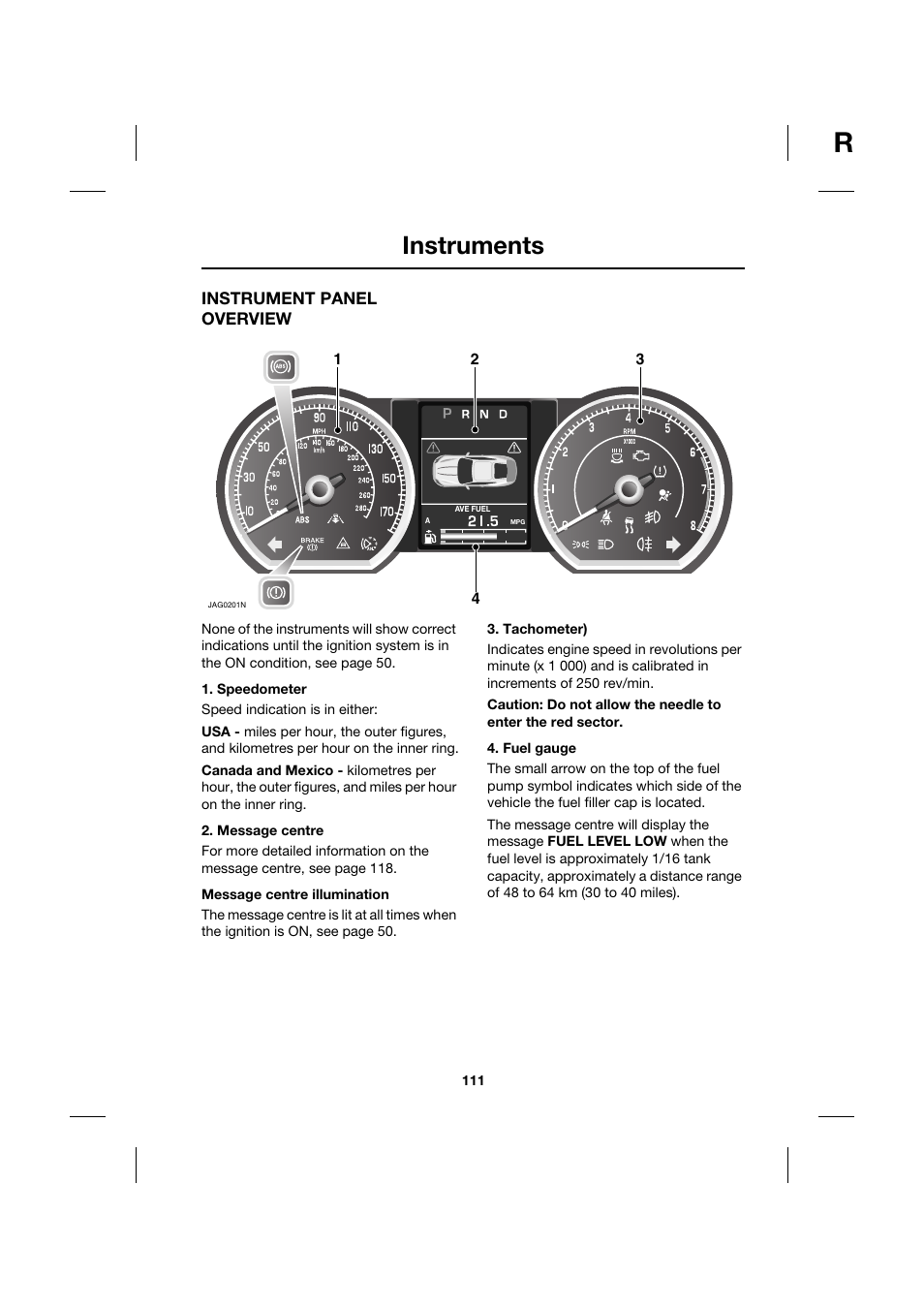 Instruments | Jaguar XK JJM 18 02 30 701 User Manual | Page 102 / 260