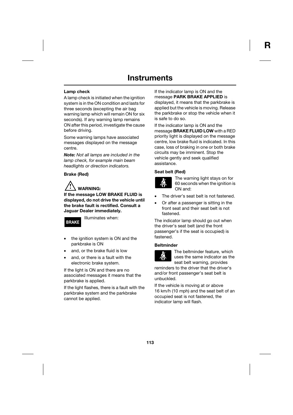 Instruments | Jaguar XK JJM 18 02 30 701 User Manual | Page 104 / 260