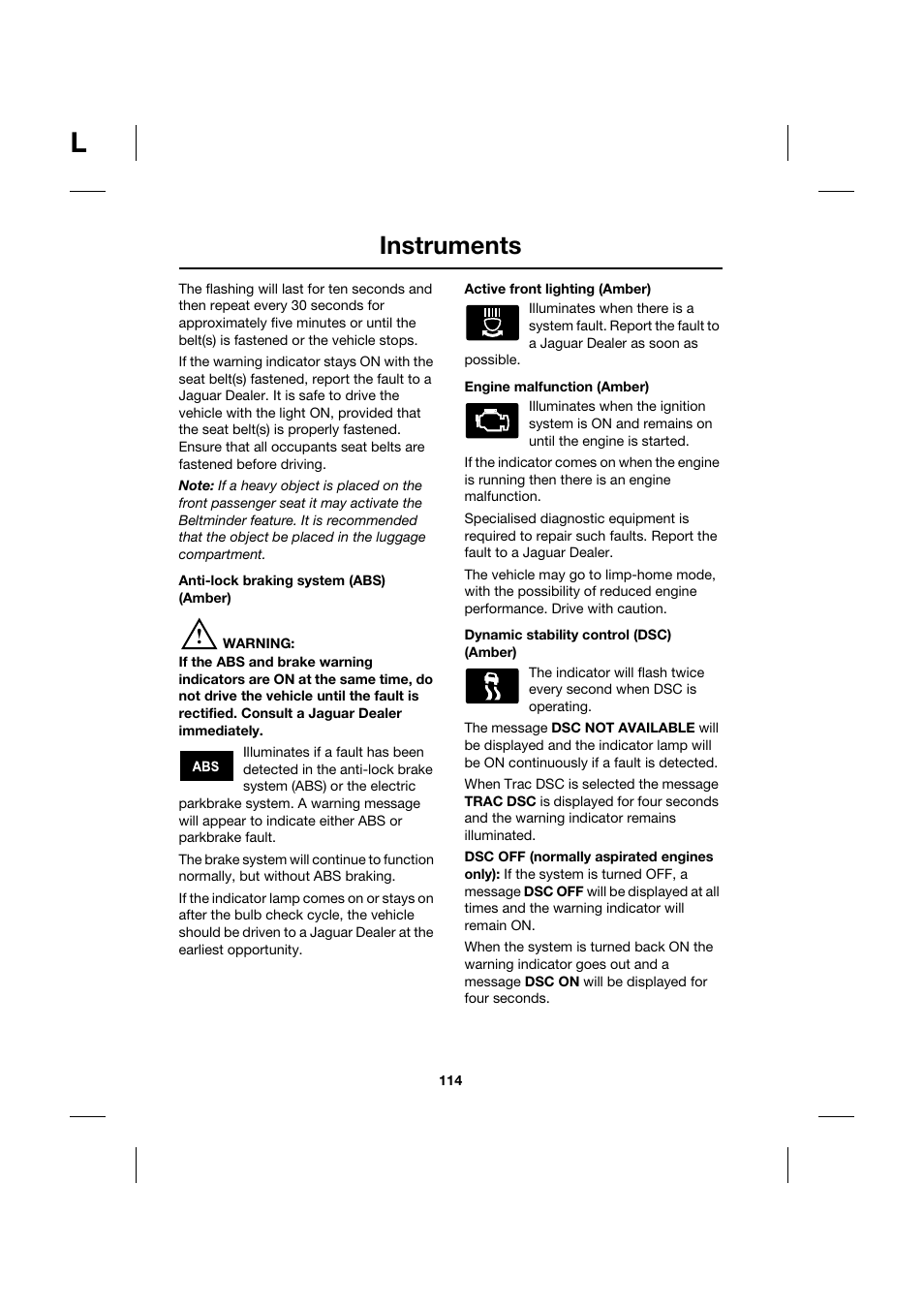 Instruments | Jaguar XK JJM 18 02 30 701 User Manual | Page 105 / 260