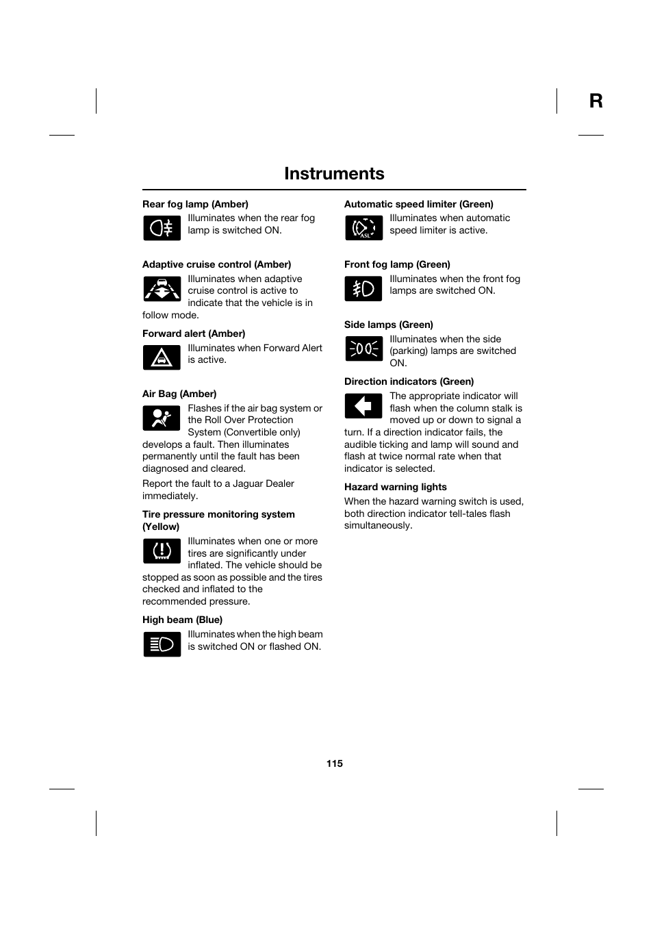 Instruments | Jaguar XK JJM 18 02 30 701 User Manual | Page 106 / 260