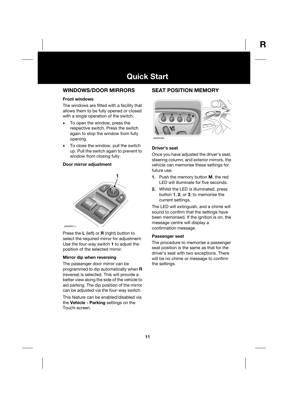 Quick start | Jaguar XK JJM 18 02 30 701 User Manual | Page 11 / 260