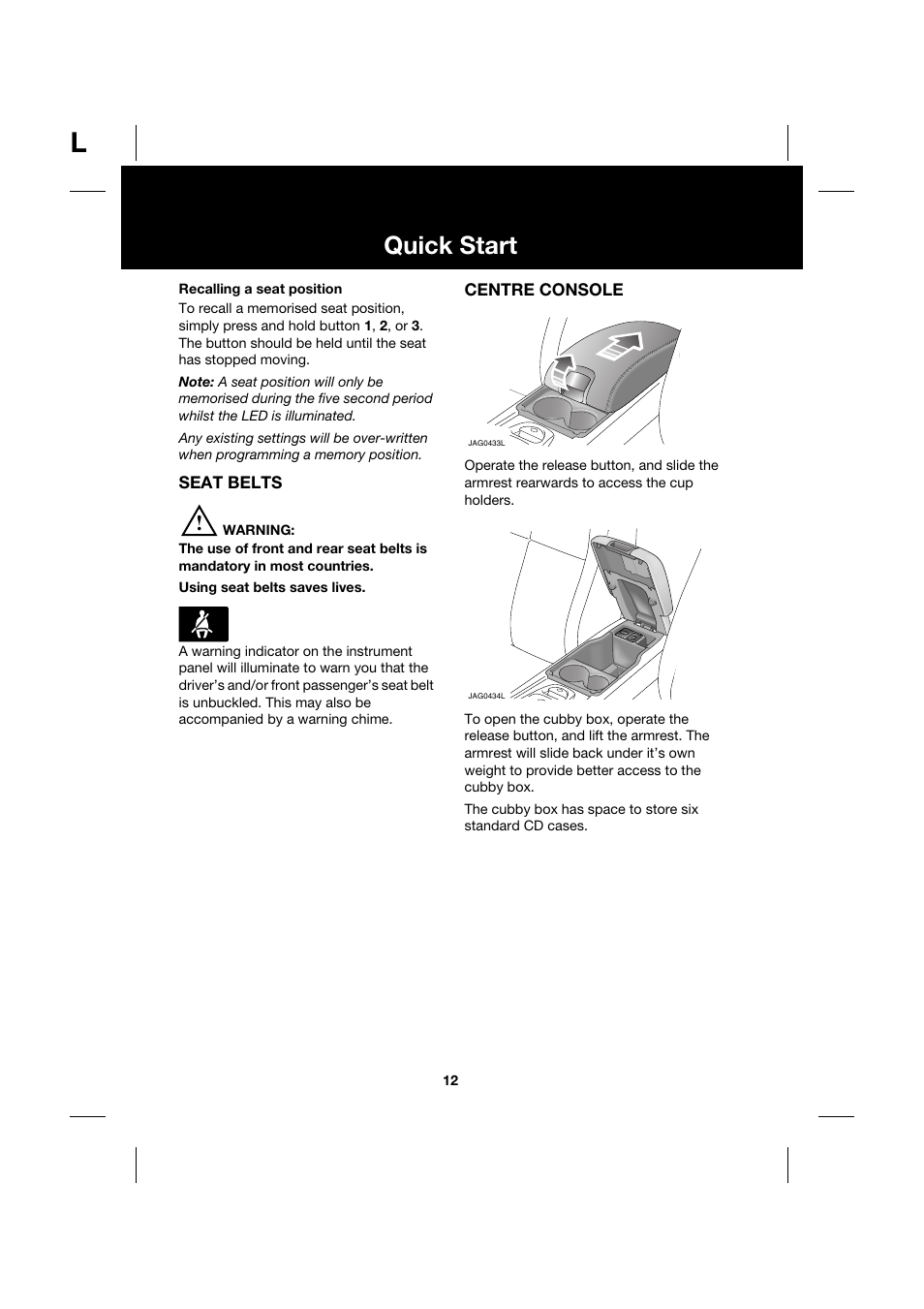 Quick start | Jaguar XK JJM 18 02 30 701 User Manual | Page 12 / 260