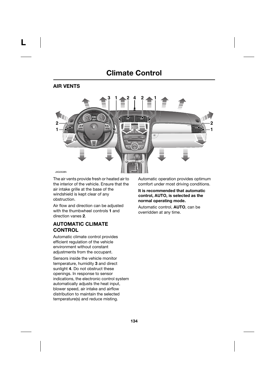 Climate control | Jaguar XK JJM 18 02 30 701 User Manual | Page 125 / 260