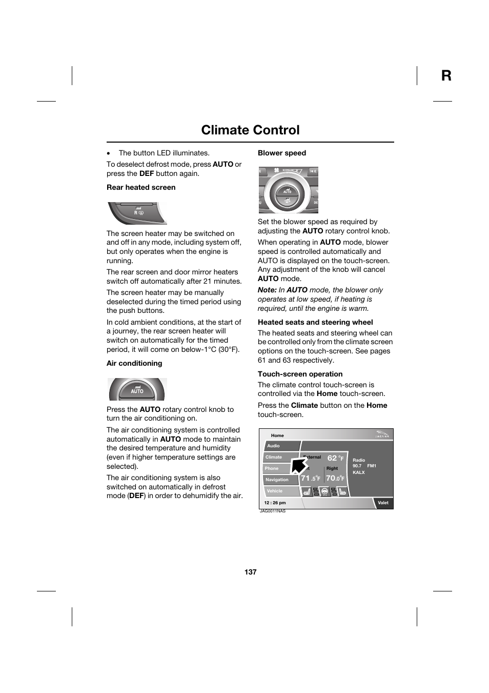 Climate control | Jaguar XK JJM 18 02 30 701 User Manual | Page 128 / 260