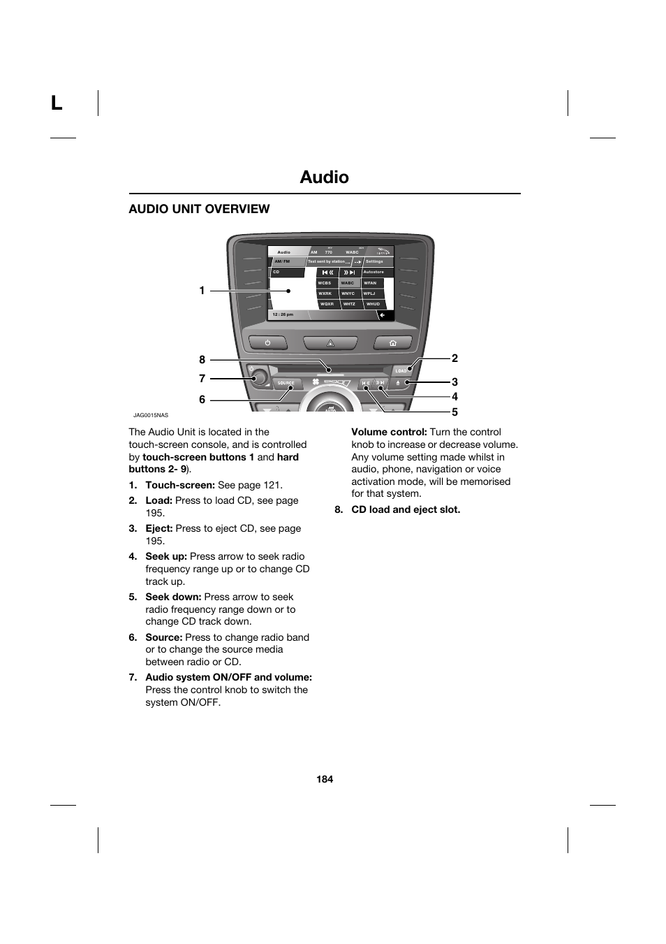 Audio, Audio unit overview | Jaguar XK JJM 18 02 30 701 User Manual | Page 159 / 260