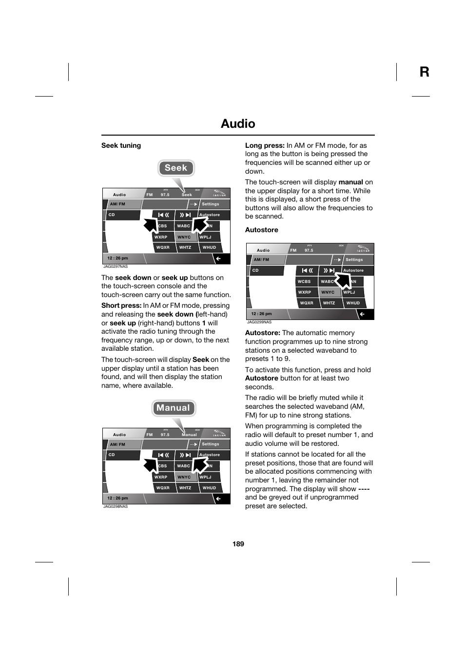 Audio, Seek, Manual | Jaguar XK JJM 18 02 30 701 User Manual | Page 164 / 260