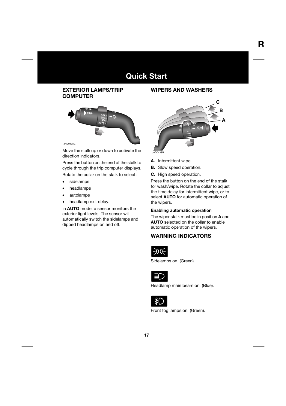 Quick start | Jaguar XK JJM 18 02 30 701 User Manual | Page 17 / 260