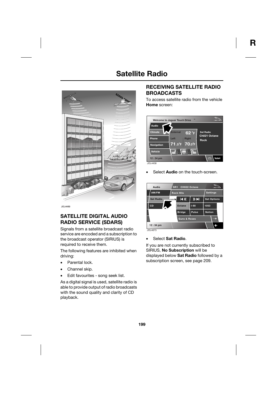 Satellite radio, Satellite digital audio radio service (sdars), Receiving satellite radio broadcasts | Jaguar XK JJM 18 02 30 701 User Manual | Page 174 / 260