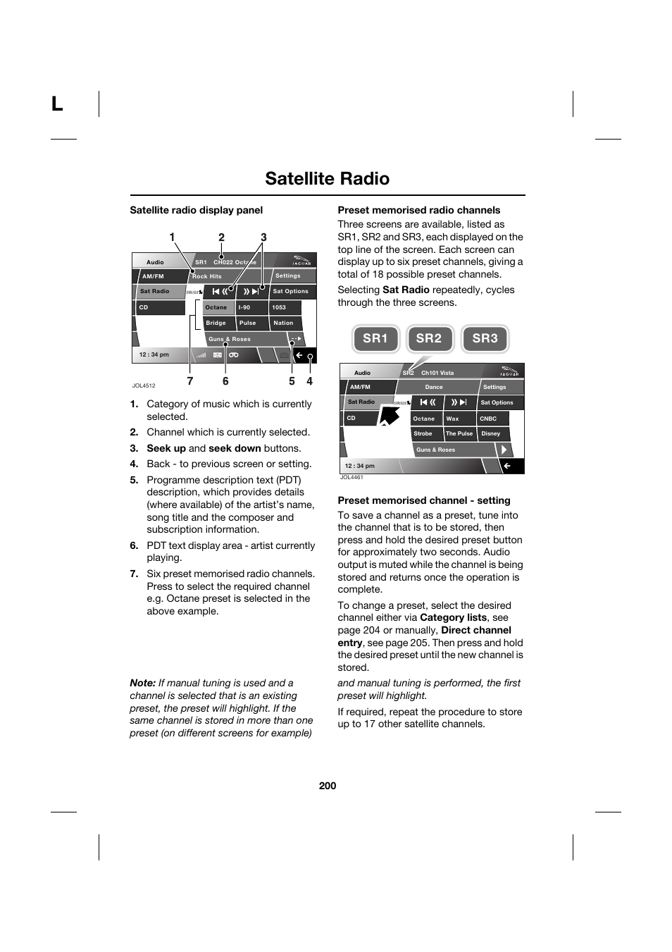 Satellite radio, Sr2 sr3 sr1 | Jaguar XK JJM 18 02 30 701 User Manual | Page 175 / 260