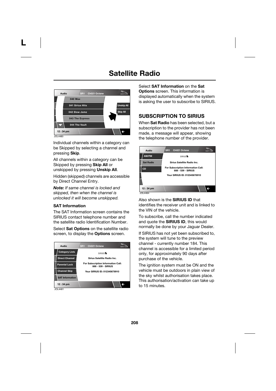 Satellite radio, Subscription to sirius | Jaguar XK JJM 18 02 30 701 User Manual | Page 183 / 260