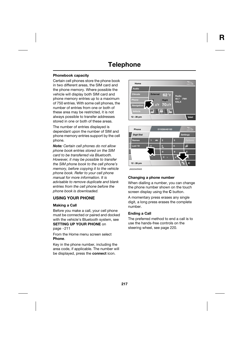 Telephone, Using your phone | Jaguar XK JJM 18 02 30 701 User Manual | Page 192 / 260