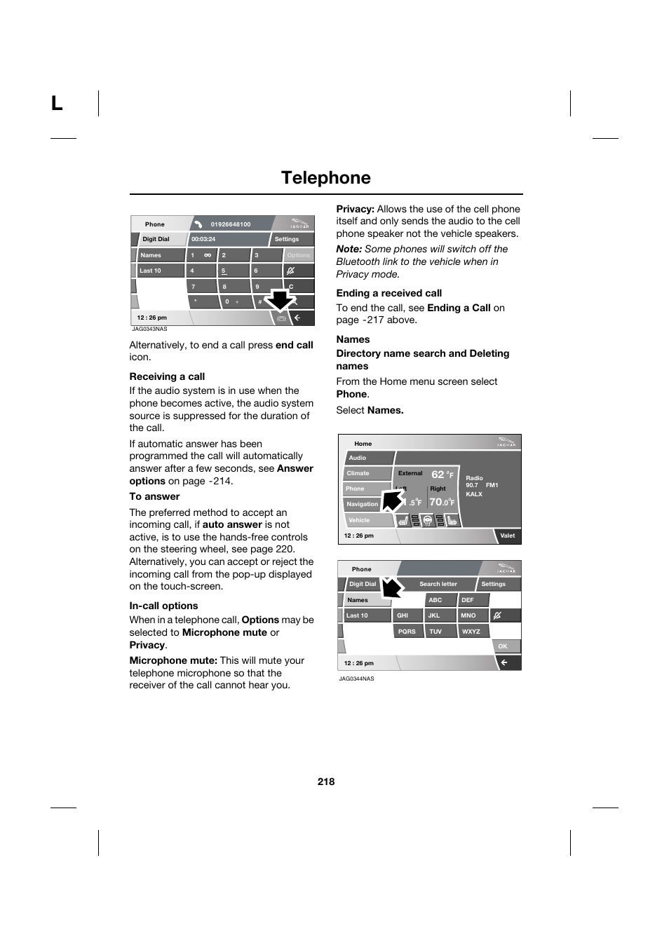 Telephone | Jaguar XK JJM 18 02 30 701 User Manual | Page 193 / 260