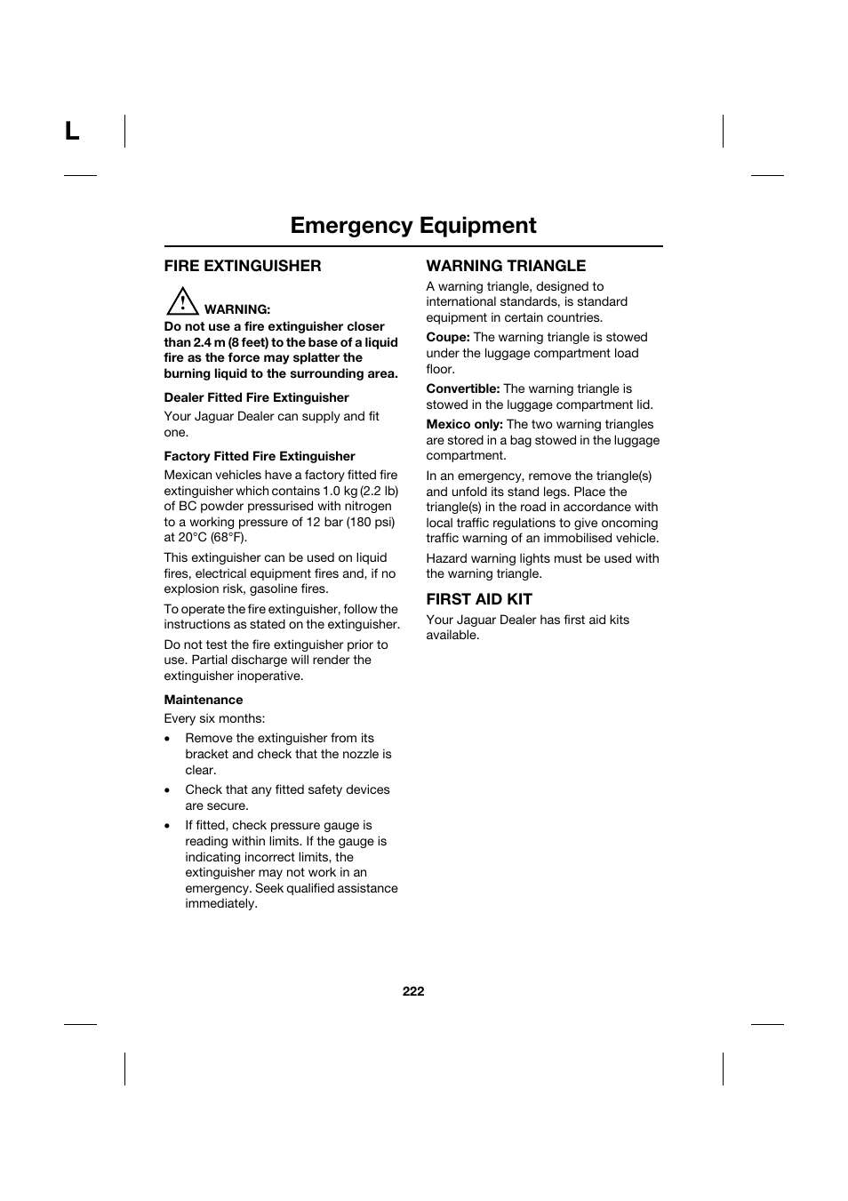 Emergency equipment | Jaguar XK JJM 18 02 30 701 User Manual | Page 197 / 260