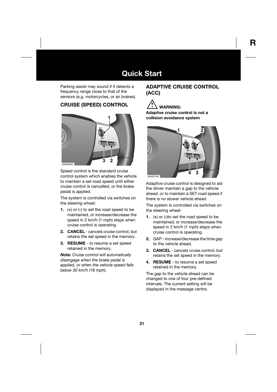 Quick start | Jaguar XK JJM 18 02 30 701 User Manual | Page 21 / 260