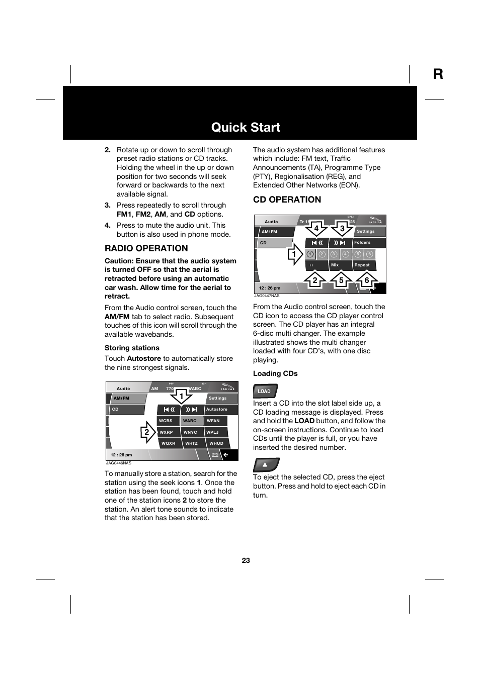 Quick start, Radio operation, Cd operation | Jaguar XK JJM 18 02 30 701 User Manual | Page 23 / 260