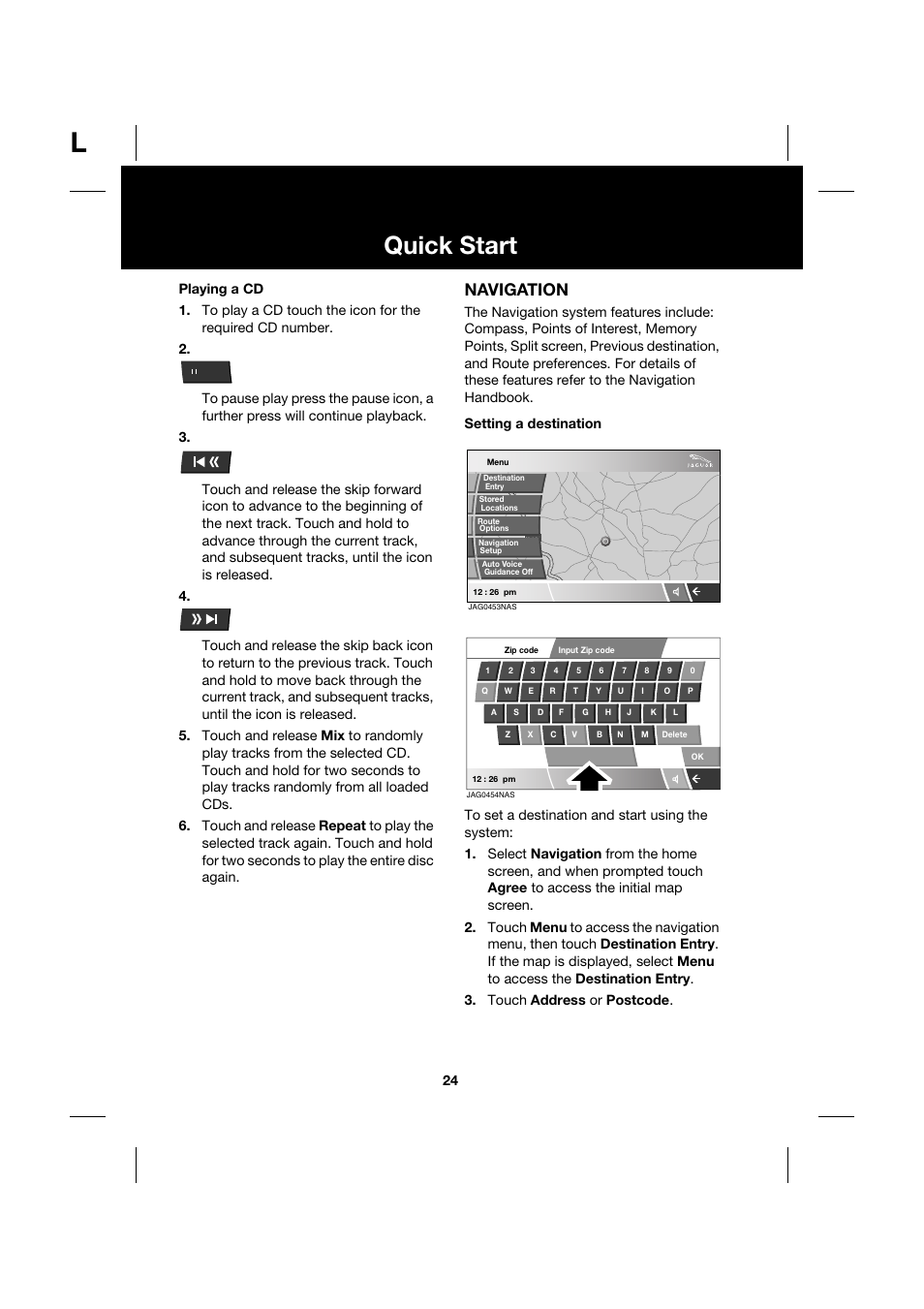 Quick start, Navigation | Jaguar XK JJM 18 02 30 701 User Manual | Page 24 / 260