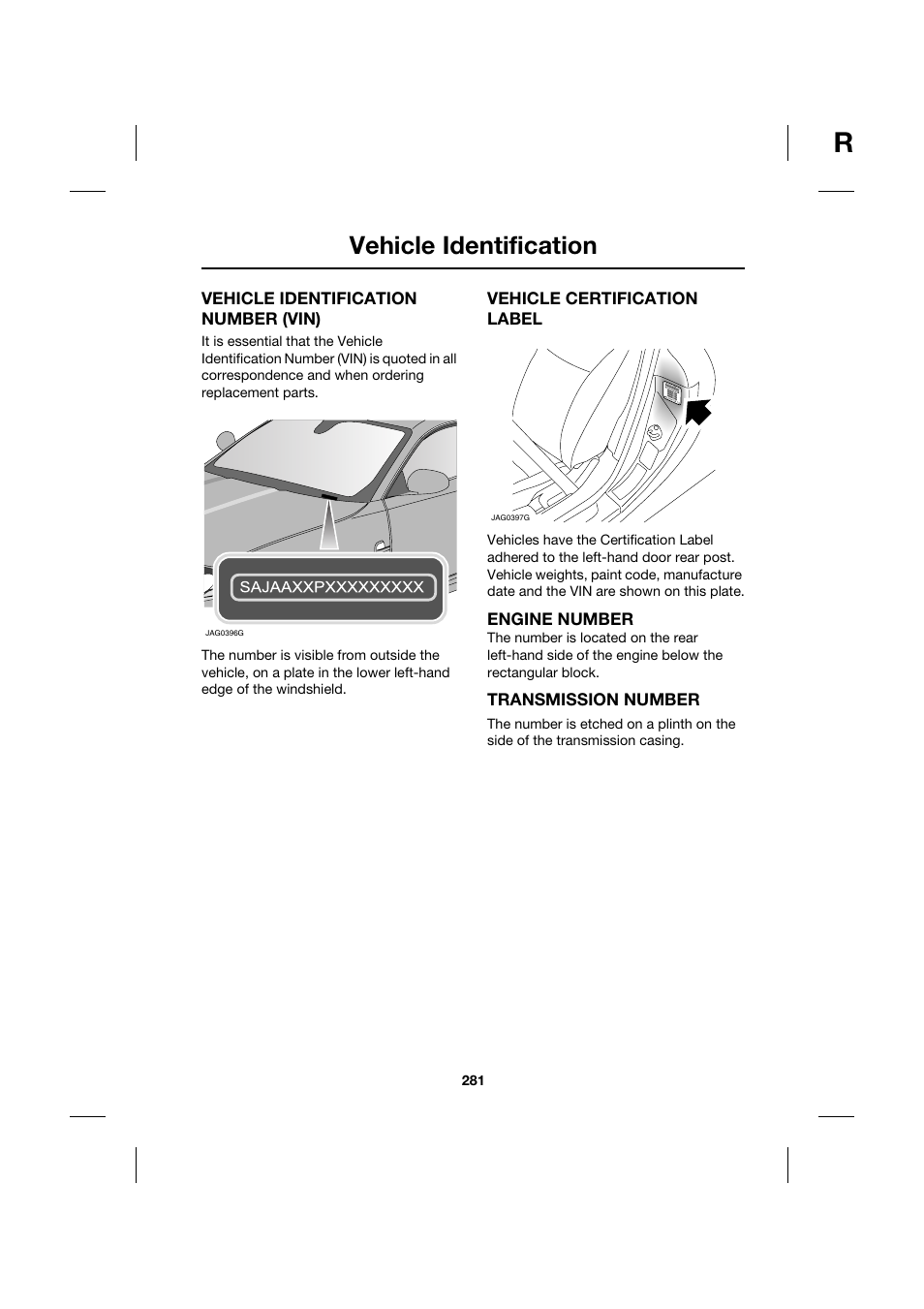 Vehicle identification | Jaguar XK JJM 18 02 30 701 User Manual | Page 247 / 260