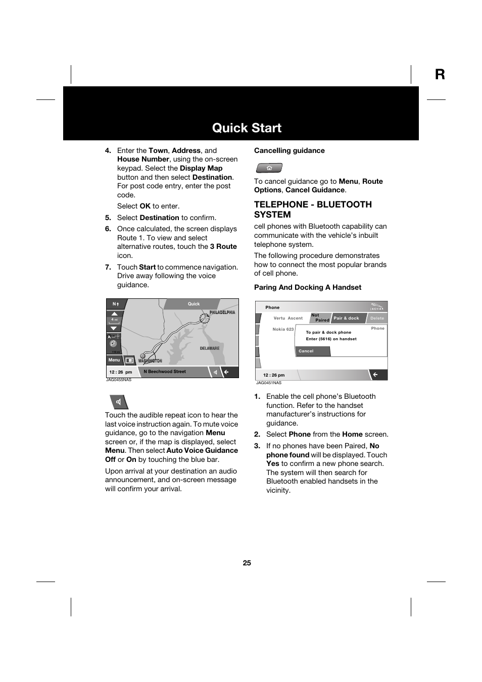 Quick start, Telephone - bluetooth system | Jaguar XK JJM 18 02 30 701 User Manual | Page 25 / 260