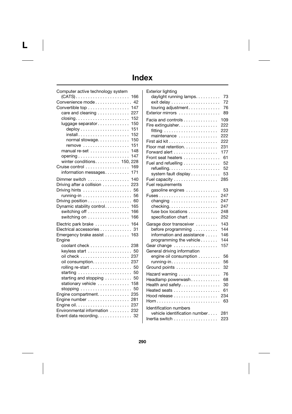 Index | Jaguar XK JJM 18 02 30 701 User Manual | Page 256 / 260