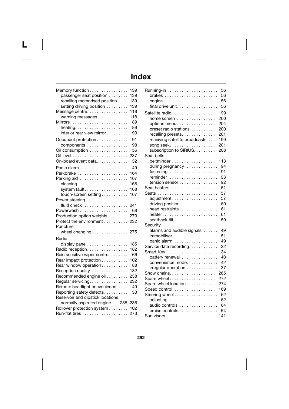 Index | Jaguar XK JJM 18 02 30 701 User Manual | Page 258 / 260