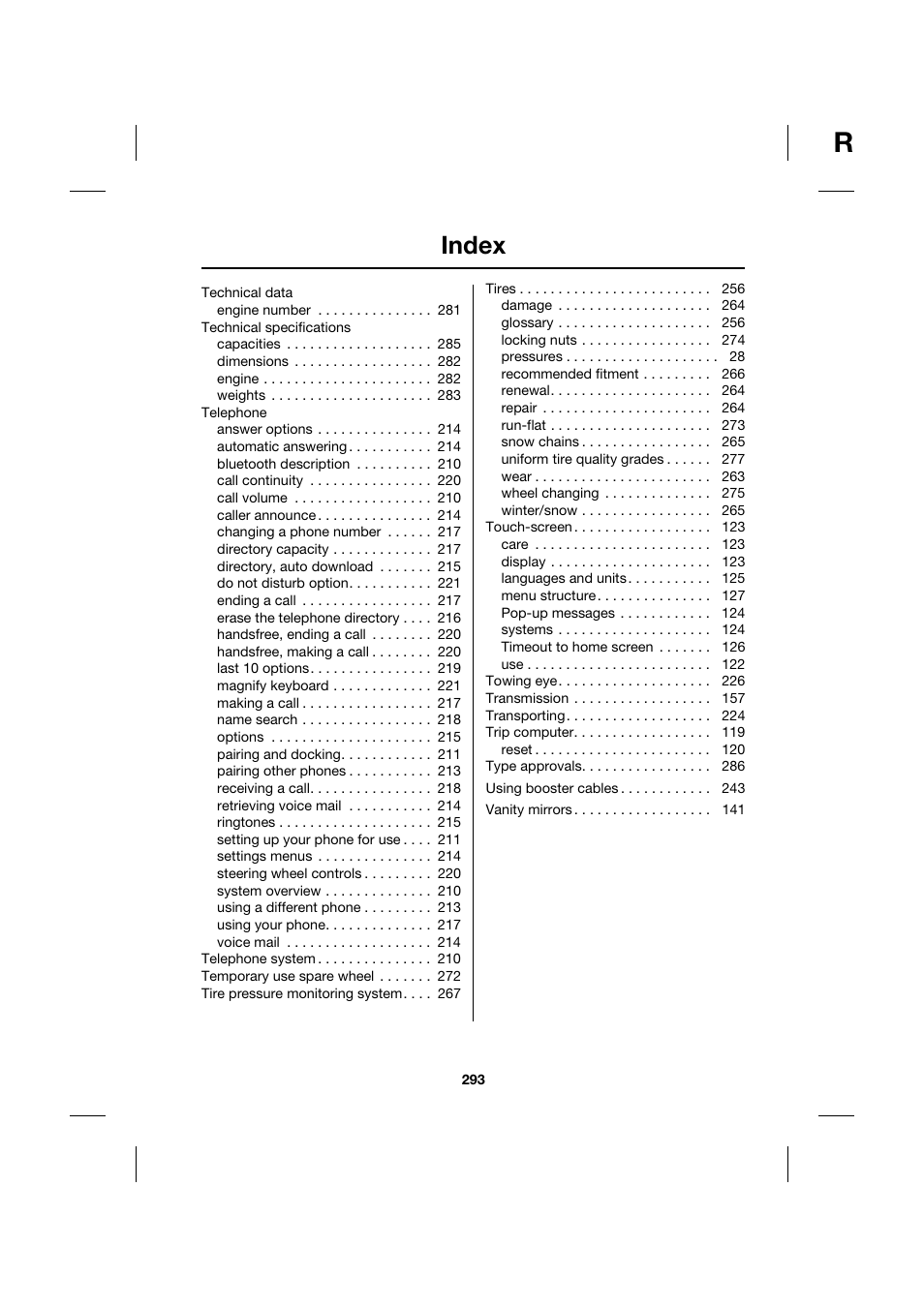 Index | Jaguar XK JJM 18 02 30 701 User Manual | Page 259 / 260