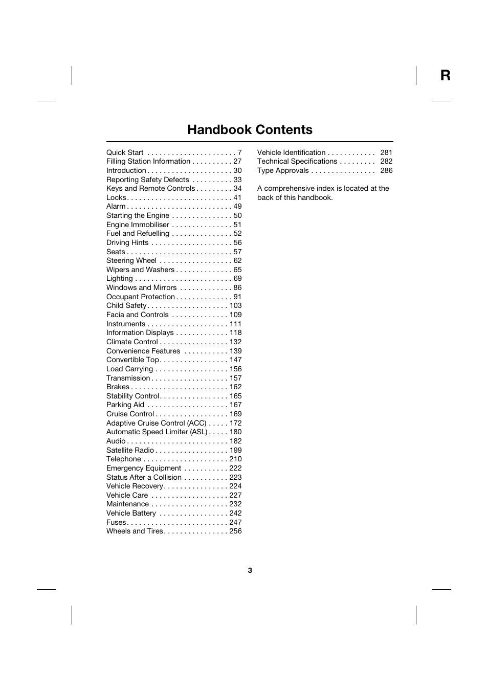 Handbook contents | Jaguar XK JJM 18 02 30 701 User Manual | Page 3 / 260