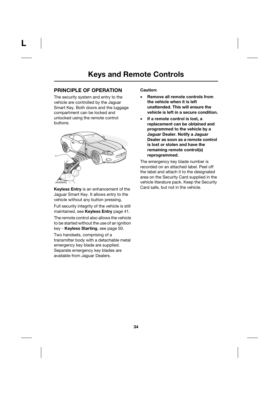 Keys and remote controls | Jaguar XK JJM 18 02 30 701 User Manual | Page 34 / 260