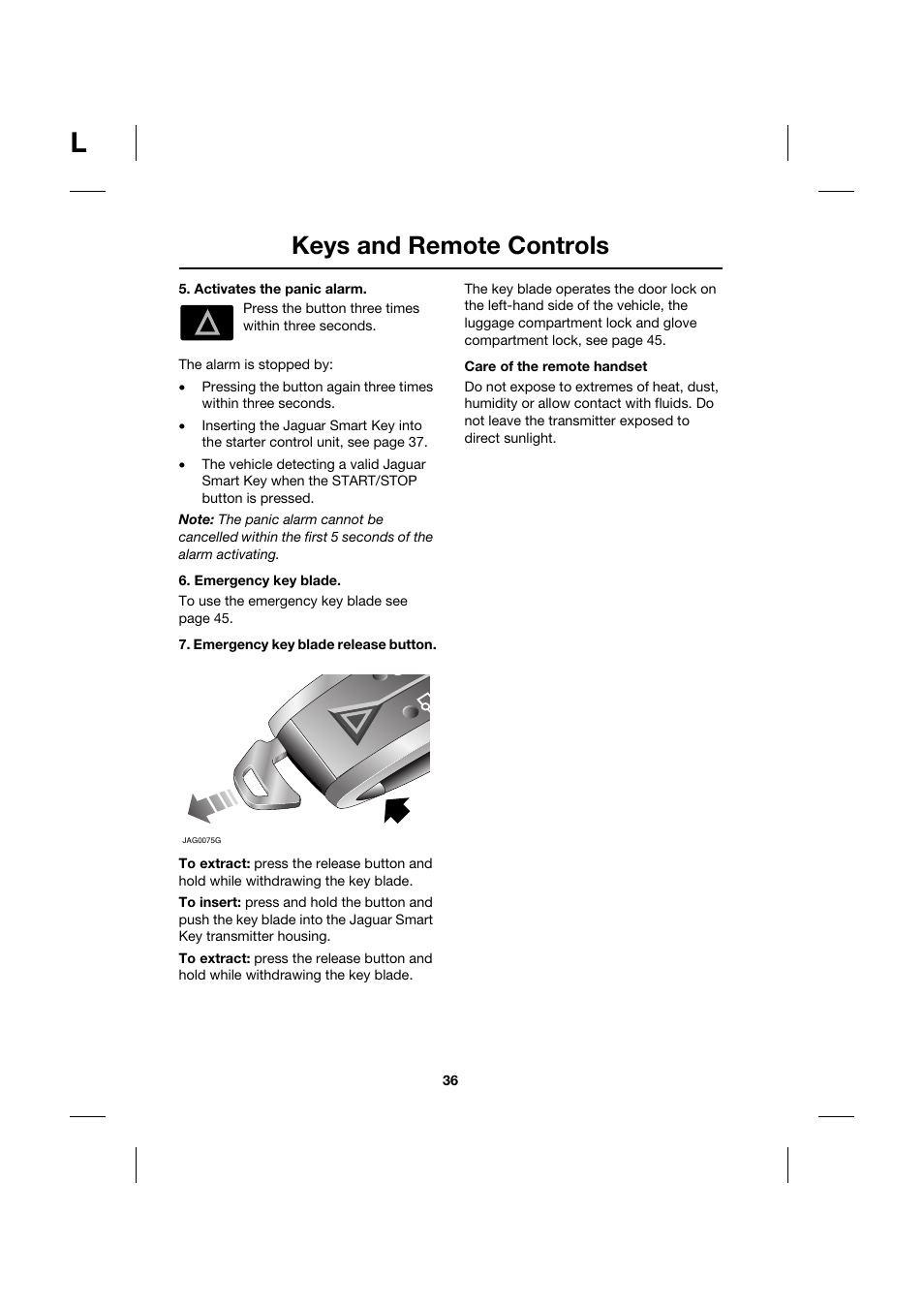 Keys and remote controls | Jaguar XK JJM 18 02 30 701 User Manual | Page 36 / 260