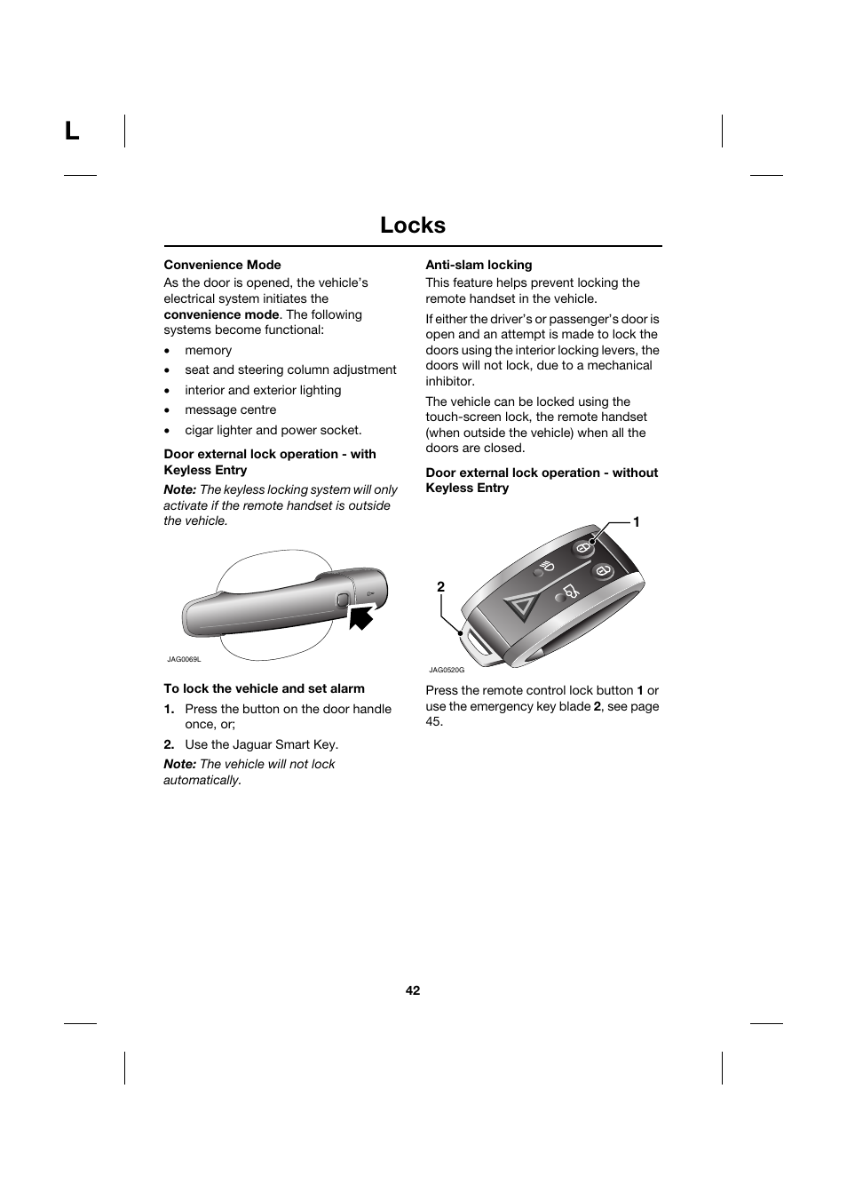 Locks | Jaguar XK JJM 18 02 30 701 User Manual | Page 42 / 260