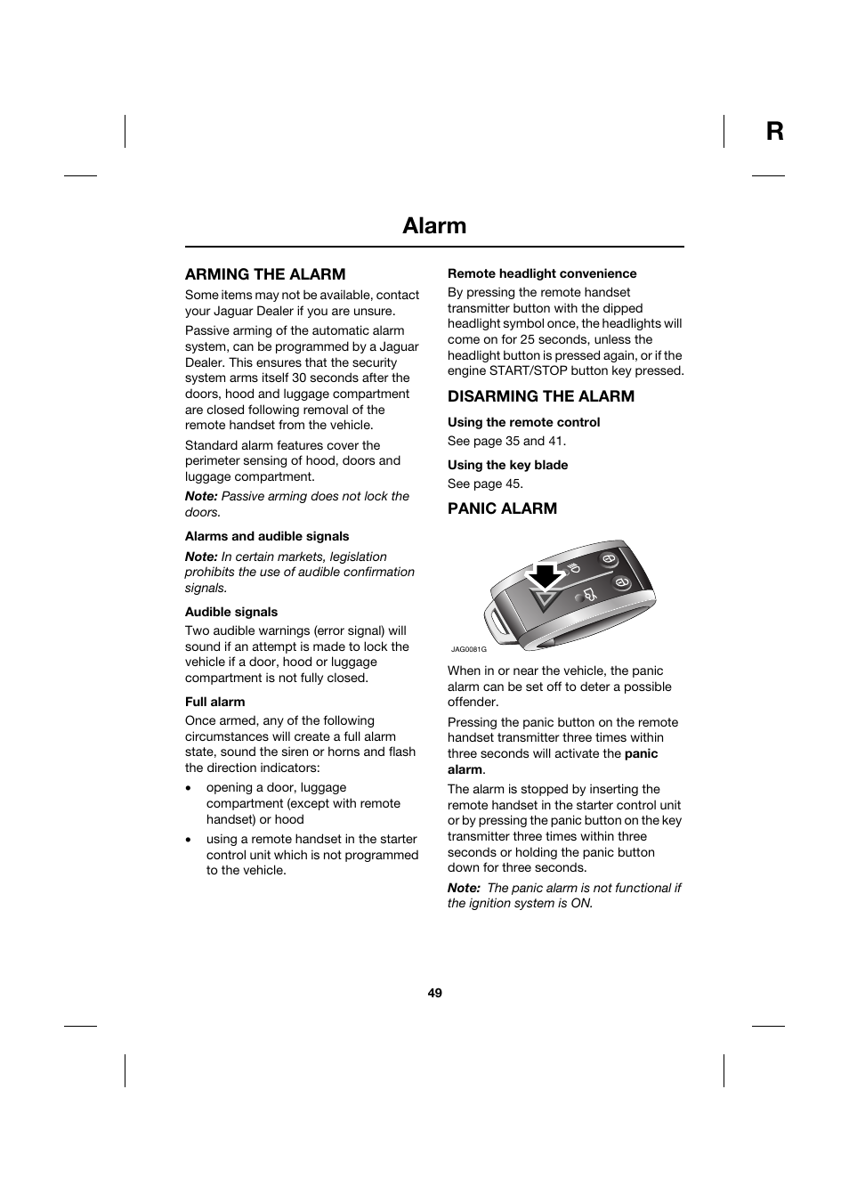 Alarm | Jaguar XK JJM 18 02 30 701 User Manual | Page 49 / 260