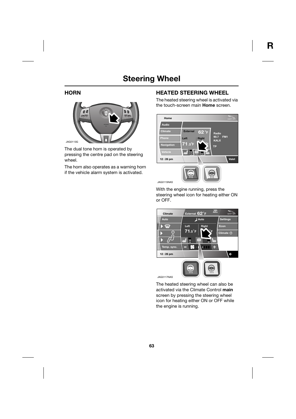 Steering wheel, Horn, Heated steering wheel | Jaguar XK JJM 18 02 30 701 User Manual | Page 54 / 260