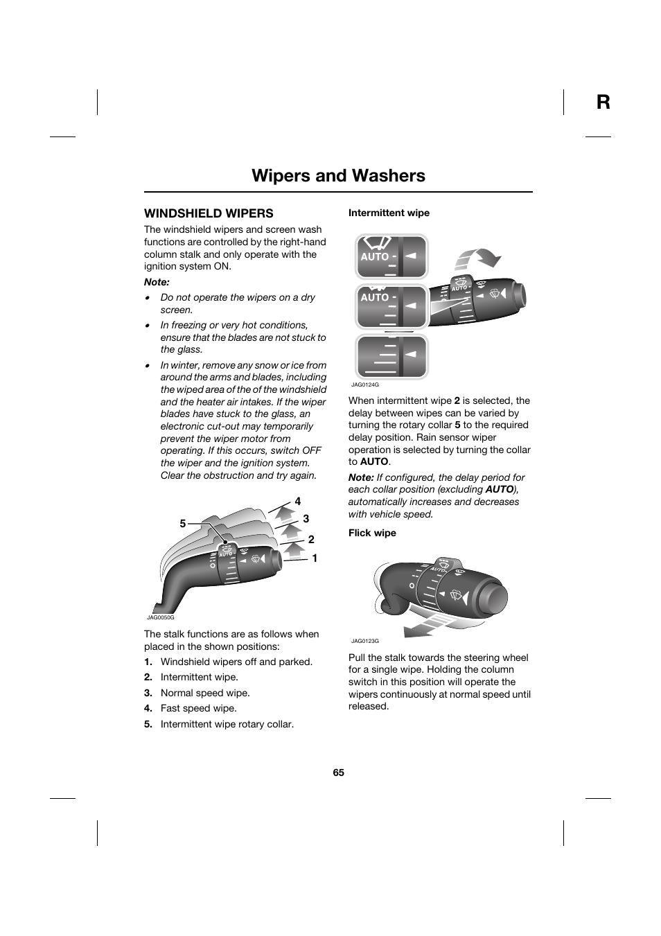 Wipers and washers | Jaguar XK JJM 18 02 30 701 User Manual | Page 56 / 260