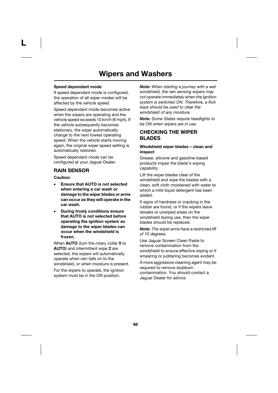 Wipers and washers | Jaguar XK JJM 18 02 30 701 User Manual | Page 57 / 260