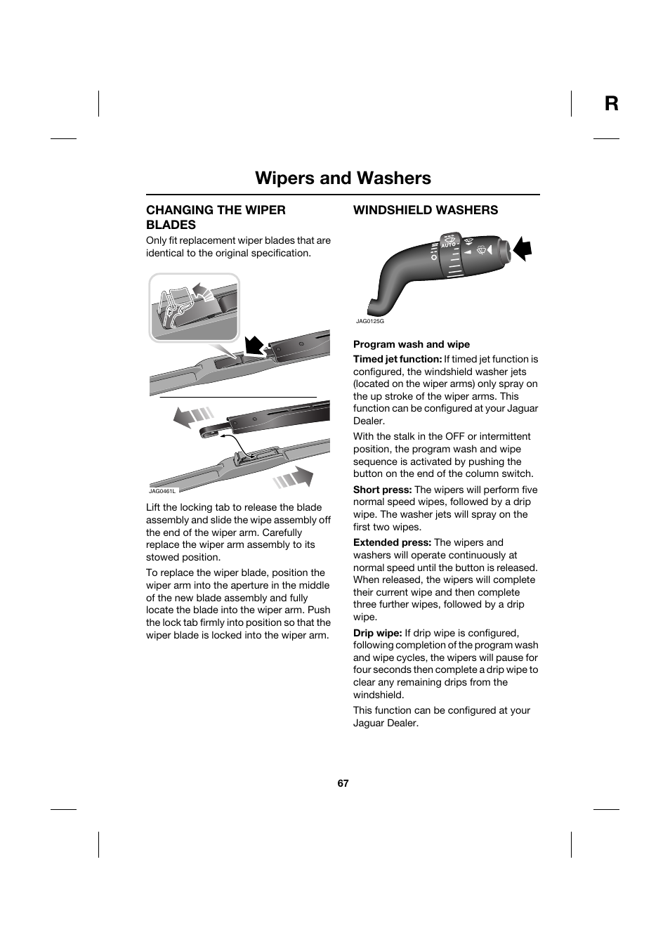 Wipers and washers | Jaguar XK JJM 18 02 30 701 User Manual | Page 58 / 260