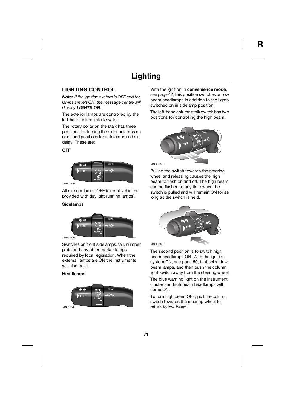 Lighting | Jaguar XK JJM 18 02 30 701 User Manual | Page 62 / 260