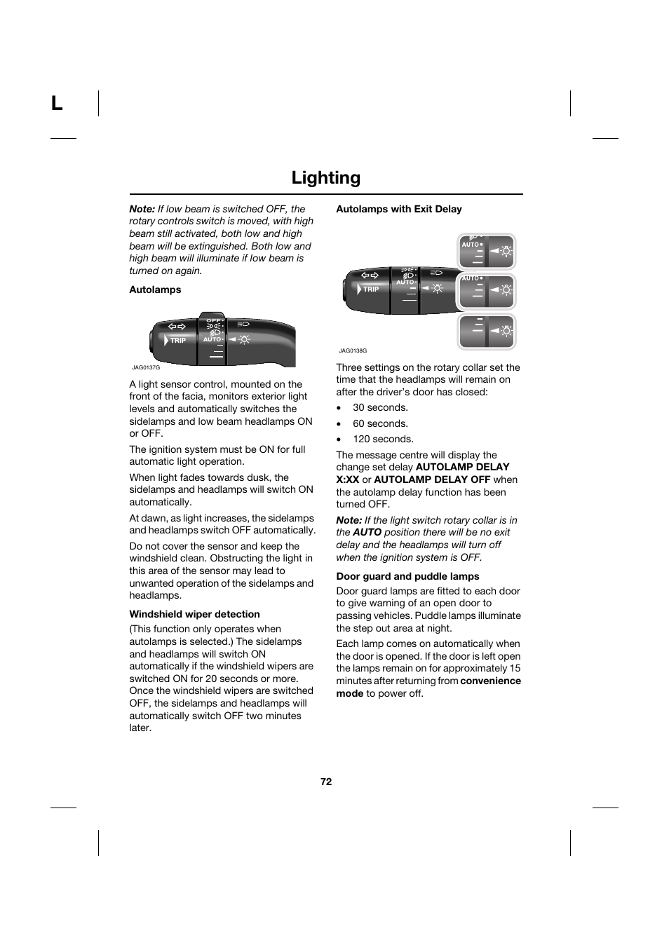 Lighting | Jaguar XK JJM 18 02 30 701 User Manual | Page 63 / 260