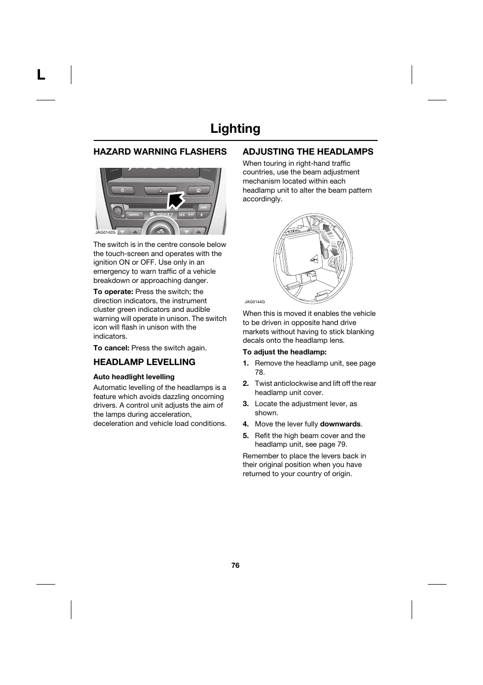 Lighting | Jaguar XK JJM 18 02 30 701 User Manual | Page 67 / 260