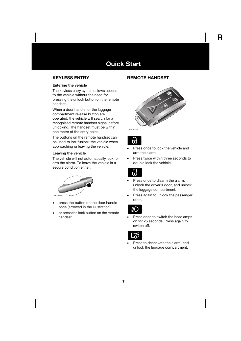 Quick start | Jaguar XK JJM 18 02 30 701 User Manual | Page 7 / 260