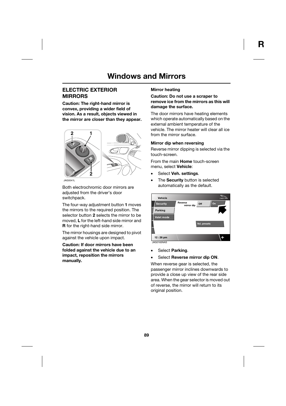 Windows and mirrors, Electric exterior mirrors | Jaguar XK JJM 18 02 30 701 User Manual | Page 80 / 260