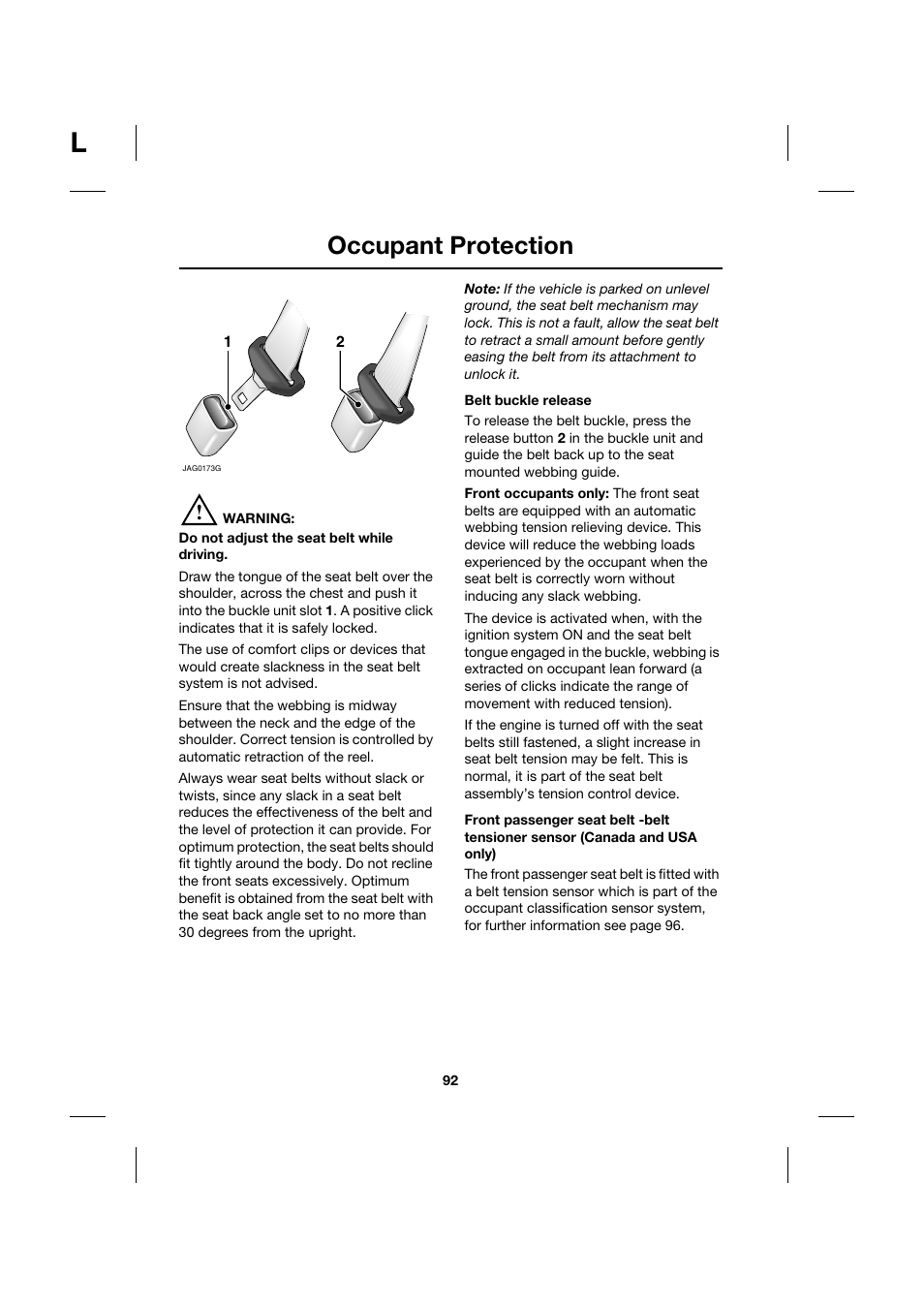 Occupant protection | Jaguar XK JJM 18 02 30 701 User Manual | Page 83 / 260