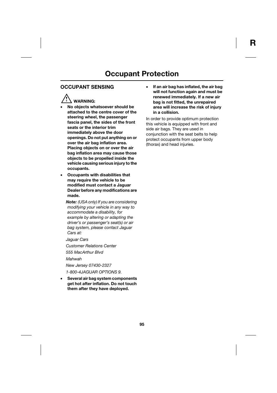 Occupant protection | Jaguar XK JJM 18 02 30 701 User Manual | Page 86 / 260