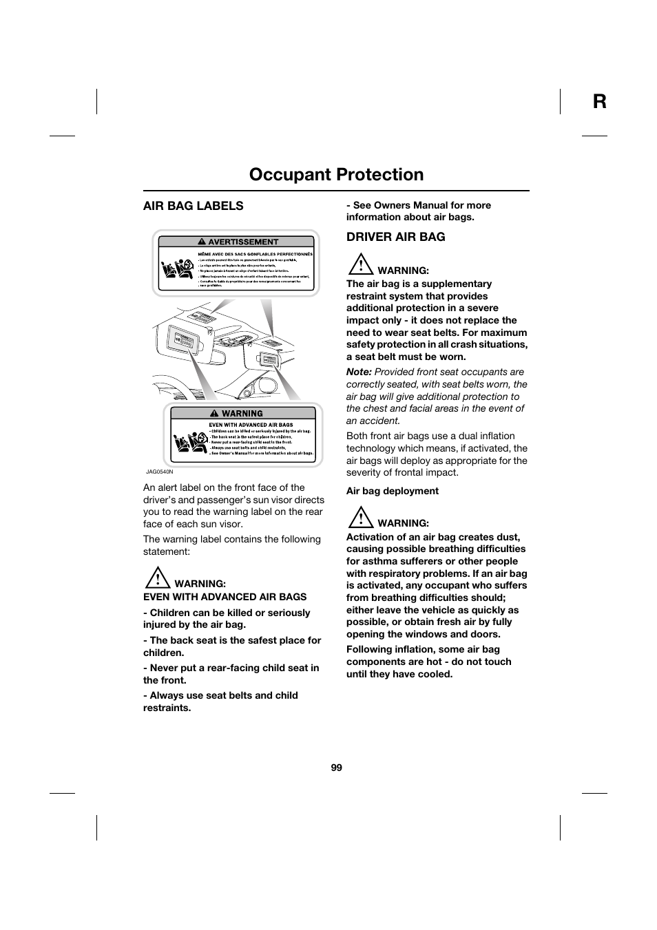 Occupant protection | Jaguar XK JJM 18 02 30 701 User Manual | Page 90 / 260