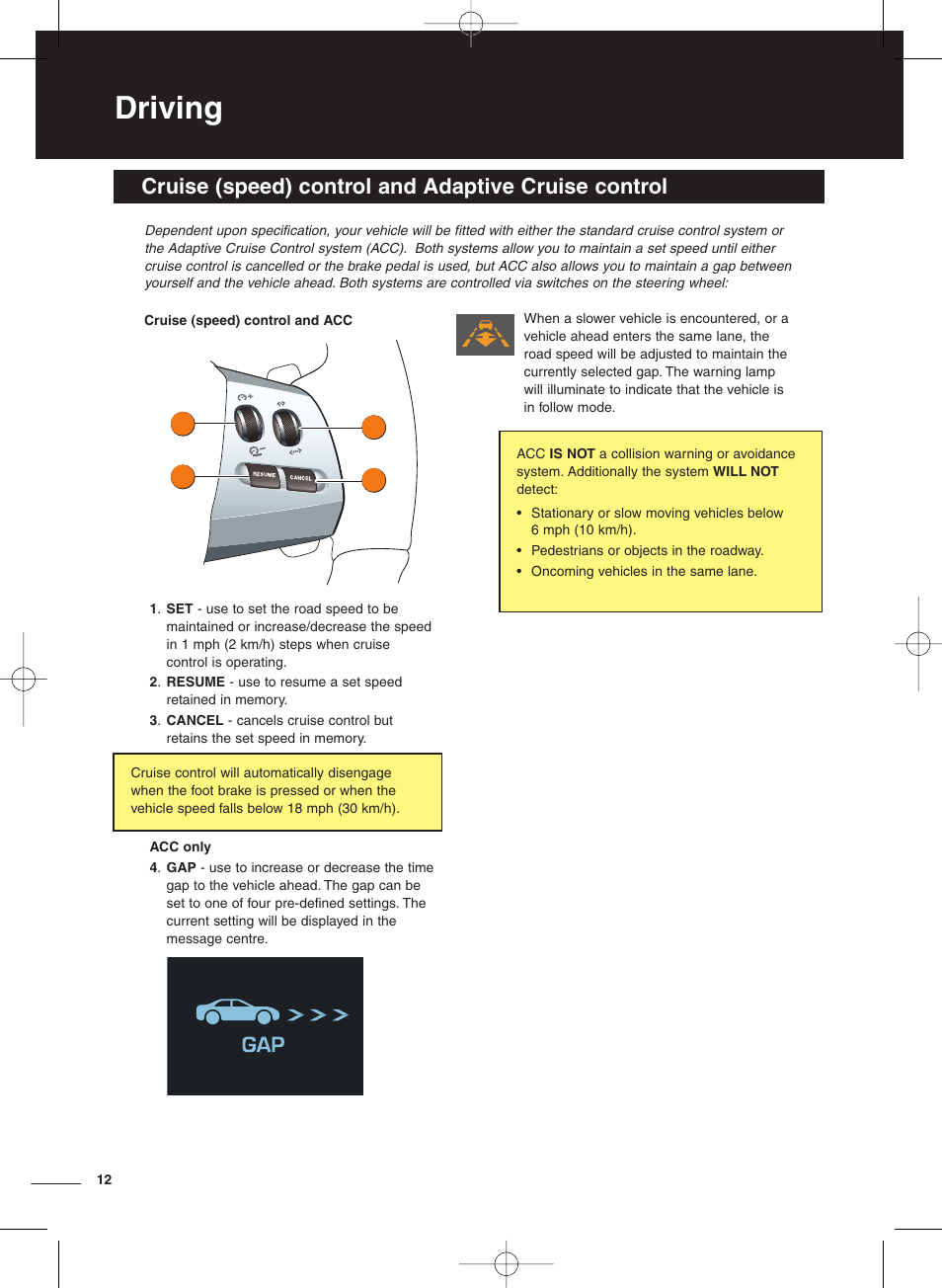 Driving, Cruise (speed) control and adaptive cruise control | Jaguar XF User Manual | Page 12 / 20