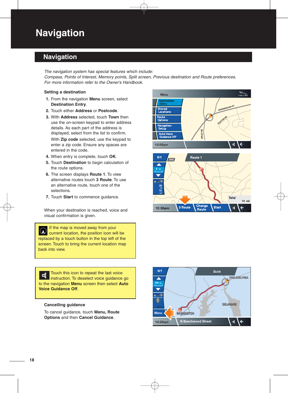 Navigation | Jaguar XF User Manual | Page 18 / 20