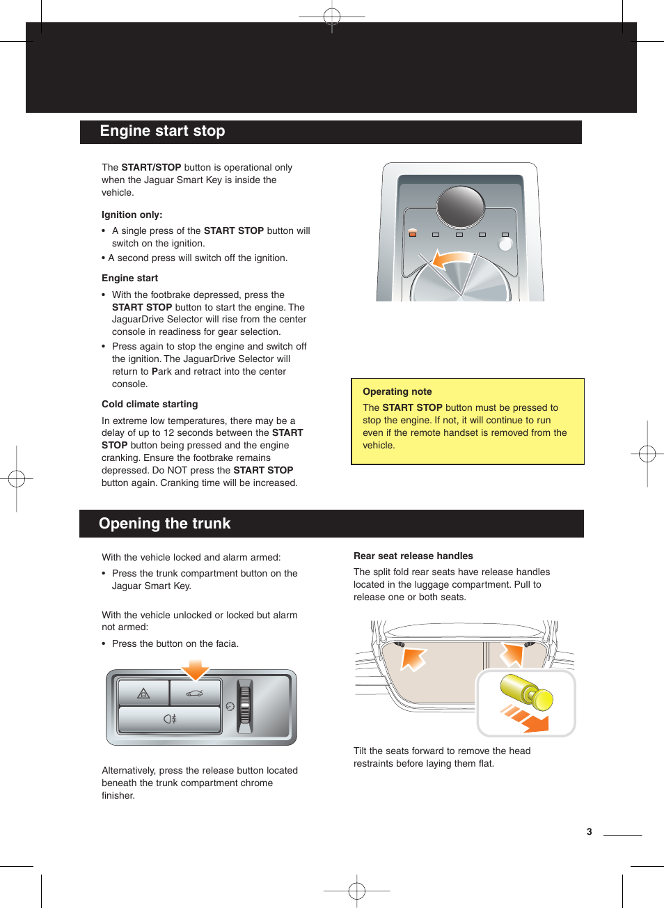 Engine start stop, Opening the trunk | Jaguar XF User Manual | Page 3 / 20