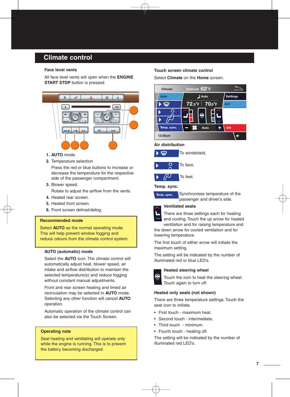 Climate control | Jaguar XF User Manual | Page 7 / 20