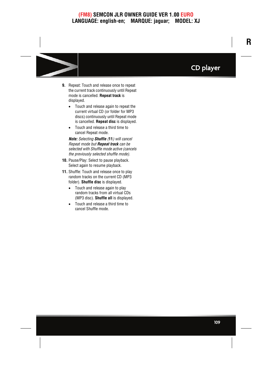 Cd player | Jaguar XJ User Manual | Page 109 / 207