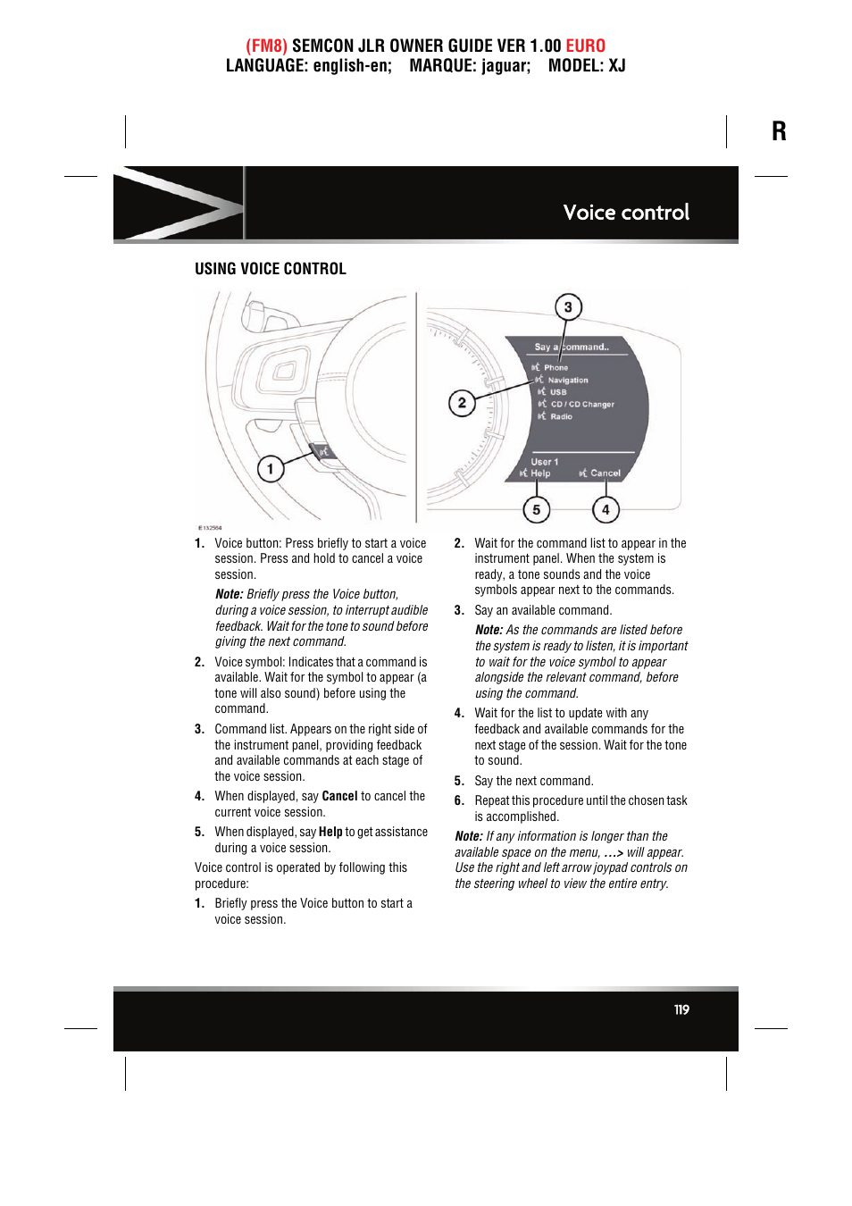 Voice control, Using voice control | Jaguar XJ User Manual | Page 119 / 207