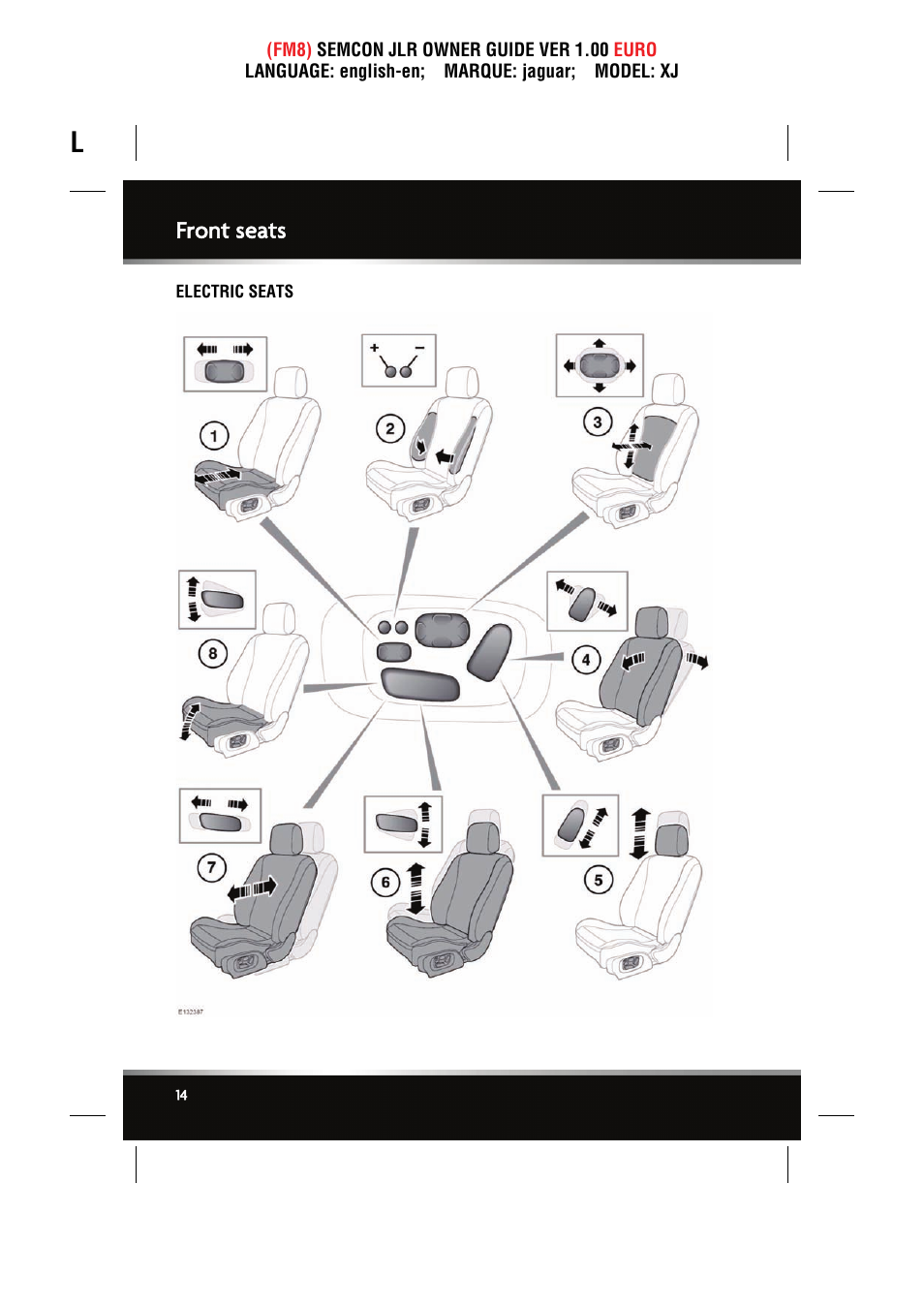Front seats, Electric seats | Jaguar XJ User Manual | Page 14 / 207